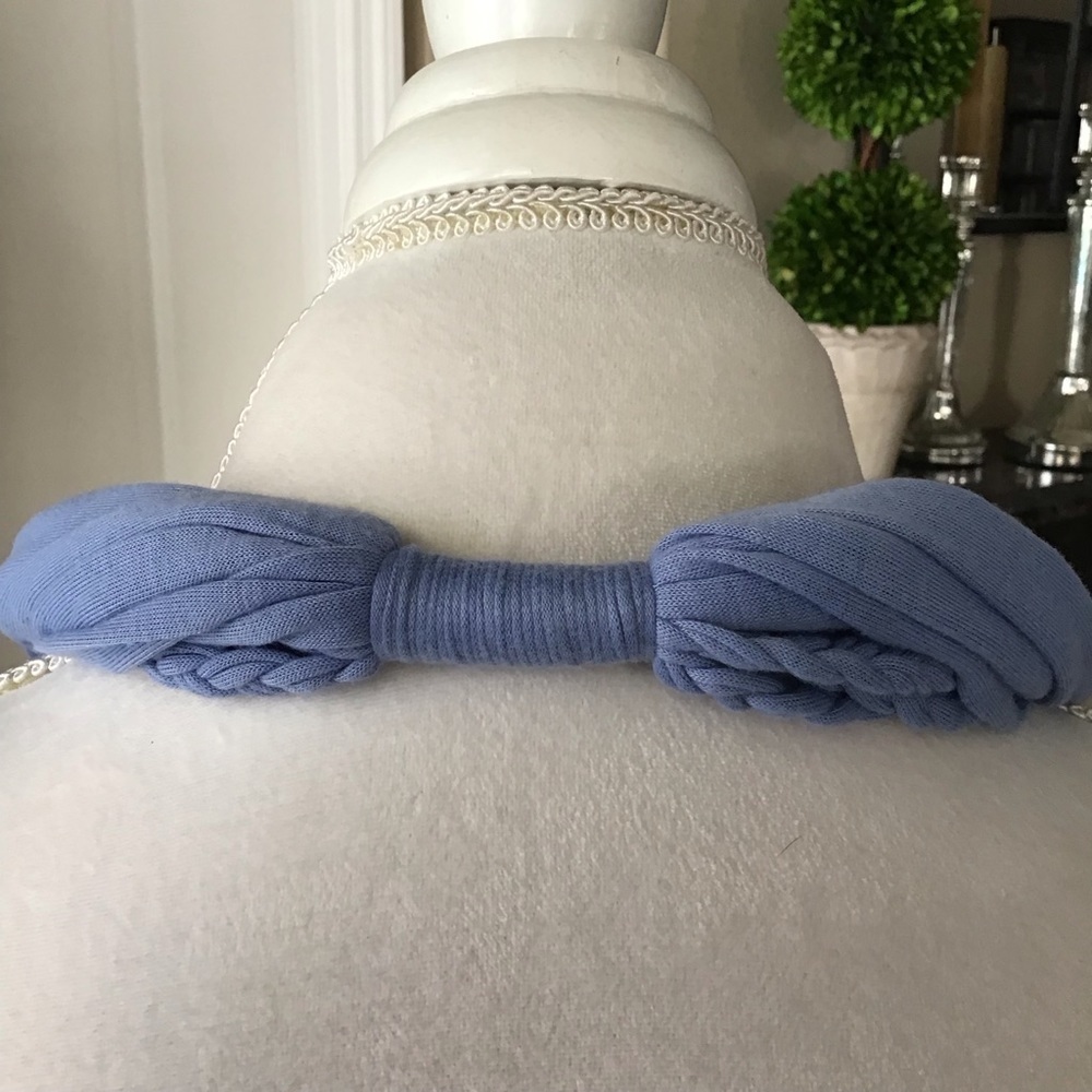 NEW Scarf Necklace Blue Multi Loop Braid Tassel Knot Multi Loop SOFT Knit Boho - Picture 3 of 9